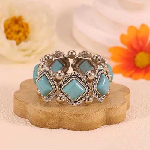Western Bracelets for Women Vintage Chunky Turquoise Cuff Bracelet Turquoise Country Bracelets Adjustable Boho Cuff Bracelet Western Country Costume Jewelry Accessories - style: Style7
