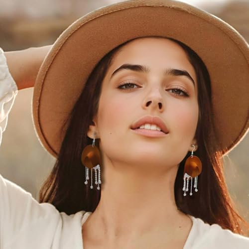 RechicGu 3 Pairs Western Cowgirl Cowboy Hat Earrings Set Silver Symmetric Boots Sparkly Rhinestone Tassels Drop Dangle Rural Culture Earrings Set For Women - color: Silver Boots,Brown Hat