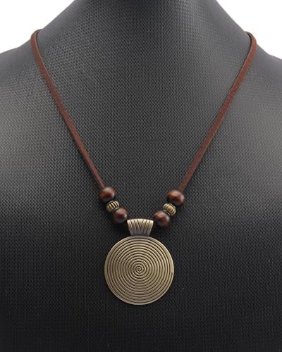 JAOYU Bohemian Necklaces for Women Leather Necklace Wood Pendant Choker Long Brown Necklace Chunky Circle Boho Hippie Jewelry - style: Hippie Choker Necklace