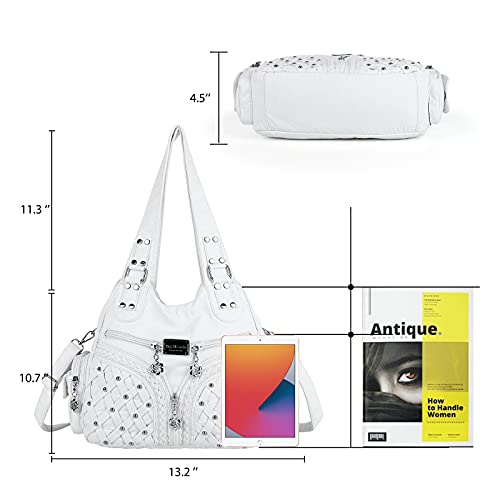 Angel Barcelo Purses for Women Large Shoulder Bag Soft Hobo Bags for Women - color: White