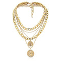 MJartoria Gold Layered Necklaces for Women Trendy Retro Birthflower Coin Pendant Necklace Dainty Chunky Chain Choker Necklaces for Jewelry Birthday Gifts - color: Golden, style: May Birthflower-Lily
