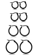 ORAZIO 4 Pairs Stainless Steel Hoop Earrings Set Cute Huggie Earrings for Women,10MM-20MM - style: D: Black-tone,4 pairs