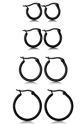 ORAZIO 4 Pairs Stainless Steel Hoop Earrings Set Cute Huggie Earrings for Women,10MM-20MM - style: D: Black-tone,4 pairs