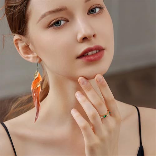 Bohemian Handmade Natural Long Feather Dangle Earrings for Women Multicolor Tassel Feathers Dangle Drop Earrings Vintage Bohemian Earrings Boho Feather Earrings - color: Orange