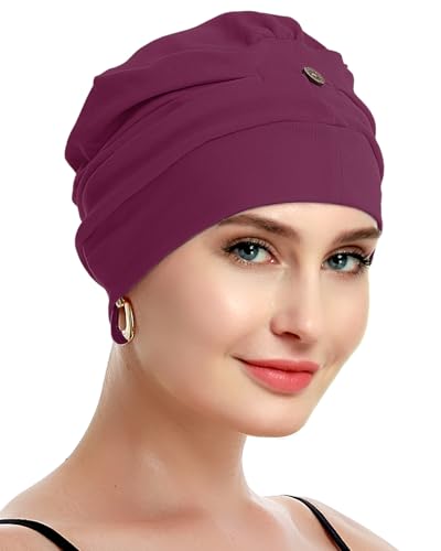 osvyo Cotton Chemo Turbans for Women Cancer Hairloss hat - Cotton Lightweight Headwear Sealed Packaging - color: Cotton Light Burgundy
