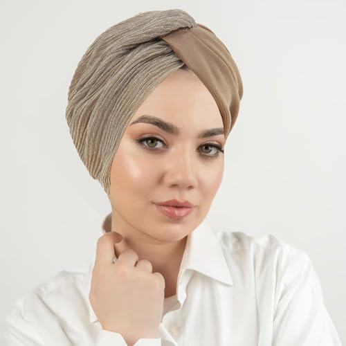 XYIYI Chemo Headwear Turban for Women, Cancer Patients Head Wrap Cover Hat for Hair Loss - color: Khaki