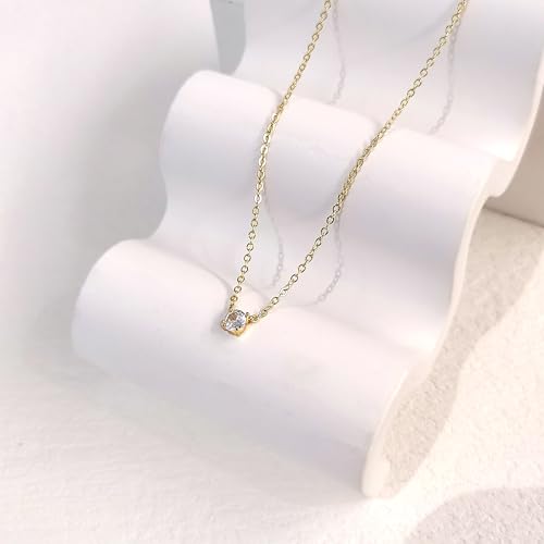 Luxval Diamond Pendant Gold Necklace for Women，Dainty 18k Gold Plated Choker Necklaces Simple Gold Jewelry Gifts for Women Girls - color: Gold-Round CZ