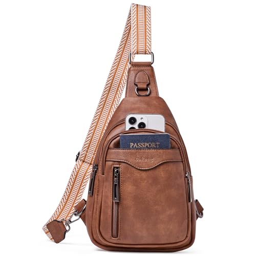 cakang Womens Sling Bag Crossbody Bags for Women Vegan Leather Sling Backpack Daypack Fanny Pack Crossbody Purse Travel - color: 3-brown