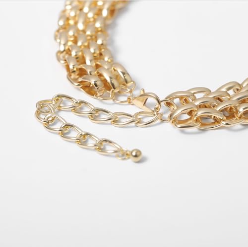 Layered Chain Necklace, Gold Tone Metal, Chunky Link Statement Choker, Punk Style Collar Necklace with Adjustable Clasp - color: Gold