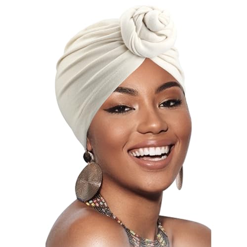 African Women Turban Caps Pre-Tied Twisted Turbans Head Scarf for Women Hair Wraps Cover Beanie Cancer Chemo Headwear - color: 1 Pack Flower: Solid White a