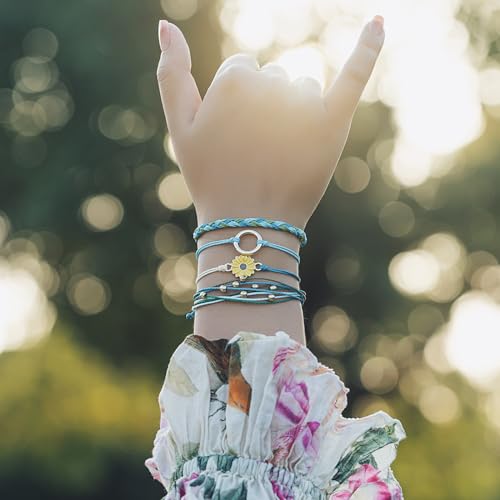 FANCY SHINY Easter Gifts Basket Stuffers Sunflower String Bracelet Boho Braided Rope Wrap Bracelets Cute Summer Beach Surfer Jewelry for Women - color: Blue/Green