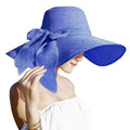 Lanzom Womens 5.7 Inches Big Bowknot Straw Hat Large Floppy Foldable Roll up Beach Cap Sun Hat UPF 50+ - color: Royal Blue