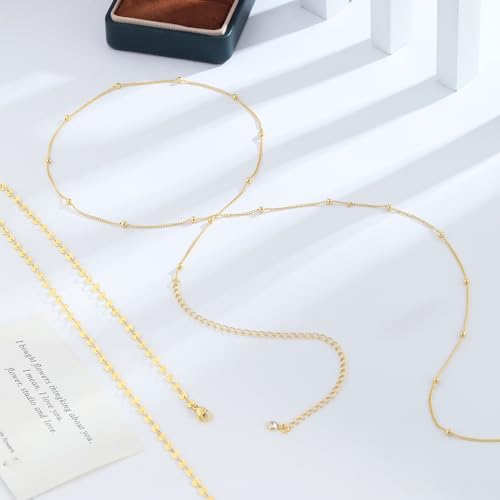 MFRYK 2PCS 14K Gold Plated Waist Chain Layered Pearl Cuban Beaded Satellite Figaro Belly Body Chain Boho Beach Waist Chains For Women Adjustable Waterproof Sexy Bikini Body Chain Jewelry For Women - style: Bead Disc Layered-Gold