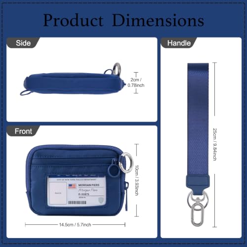 Wristlet Wallet for Women Mini Zip Card Case with Clear ID Window Zipper Coin Purse Lightweight Portable Keychain Wallet - color: Darkbule