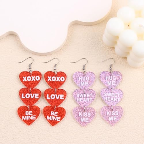 Colorful Shiny Love Heart Dangle Earrings Handmade Lightweight Glitter Acrylic Heart Shaped Hoop Earrings for Women Lovers Valentine's Day Mothers Day Party Jewelry Gifts - style: StyleG