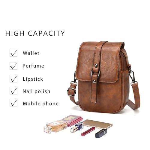 myfriday Vintage Crossbody Phone Bag for Women, Small PU Leather Shoulder Purse and Handbag - color: A-01-brown