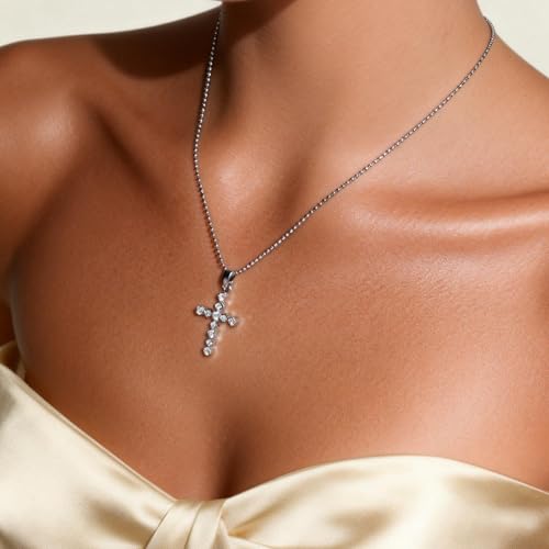 14K Gold Plated Cross Pendant Necklaces for Women Trendy, Dainty Choker CZ Cross Necklace Non Tarnish,Simple Tiny Cross Necklace for Jewelry Gifts - style: Cubic Cross-Platinum