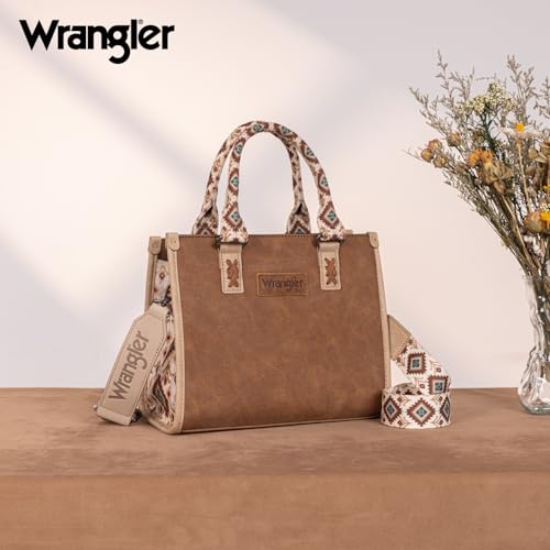 Montana West Wrangler Tote Bag for Women Aztec Western Retro Purse Top Handle Handbags - color: B-aztec-brown