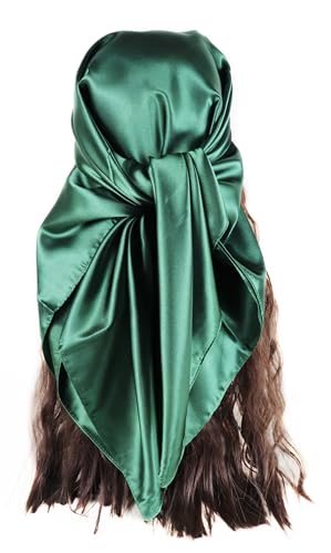 vabovin Satin Head Scarf for Women Solid Color, 35×35 in | Silk Feel Neckerchief, Hair Scarf, Fashion Bandana, Headscarf, Headband, Hair Wrap Sleeping, Daily Fashion Styling - color: 230 Moss Green