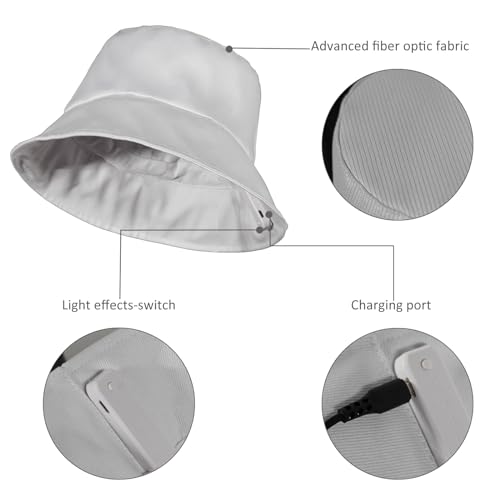 lumisonata LED Rave Bucket Hat Light up Fisherman Cap 7 Colors Glow in the Dark Party Hats USB Rechargeable EDM Festival Gear - color: White
