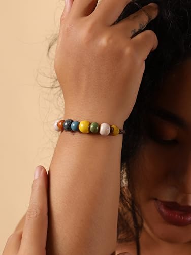 MINACHI Bohemian Colorful Ceramic Bead Adjustable Leather Bracelet, Boho Hippie Summer Jewelry Gift for Women - color: S02B