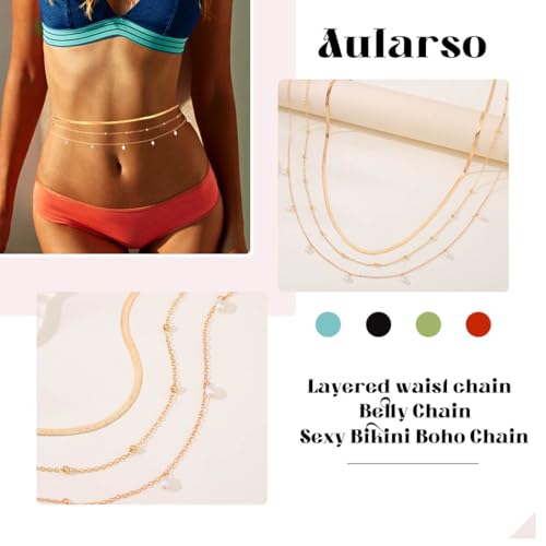 Body Chain Gold Waist Chains for Women Belly Layered Beach Waist Chains Adjustable Sexy Bikini Boho Chain - style: snake