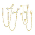3 Pairs Dainty Small 4th of July Earrings for Women Trendy, Birthstone Stud Huggie Hoop Jacket Stack for Cartilage Helix, Gold Plated Hypoallergenic Cute Women Fashion Accessories Western Jewelry Gifts - color: Gold Plated Chain