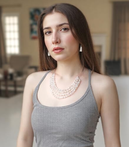 Errally Layered Beaded Statement Necklace Multi Strand Crystal Beads Collar Necklace and Earring Sets for Women Fashion Costume Jewelry Set Gifts for Her - color: White