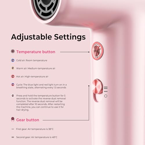 Mini Hair Dryer, 4-Temp High Speed Ionic Hair Dryer, 2-Speed Lightweight Portable Small Hair Drye, 110,000 RPM Hair Blow Dryer Travel Blow Dryer - color: Pink