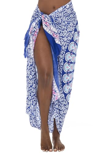 SHU-SHI Sarong Wraps for Women Long Beach Cover ups Pareo Bathing Suit Wrap Skirt Mandala Sarongs Coverup - color: Blue/Pink/Turquoise