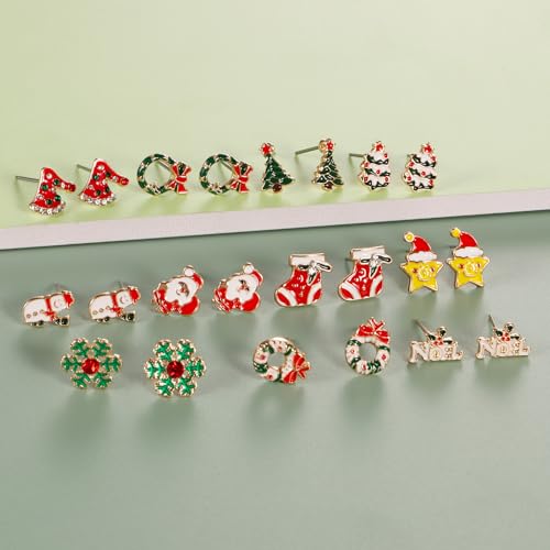 33 Pairs Stainless Steel Cartoon Earrings for Girls - Hypoallergenic Colorful Stud Earing Set, Mix & Match Cute Earring for Teens, Kids, Doll Dressup Accessories - style: #6-Christmas