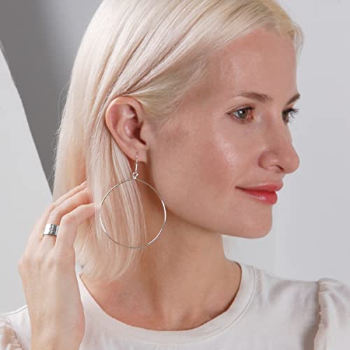 Dangle Hoop Earrings for Women - Minimalist Geometric Round Drop Hoops - Hypoallergenic, Safe for Sensitive Ears - Plated in 18K Gold or 925 Sterling Silver - color: 3.2" inch - 925 Silver Plated