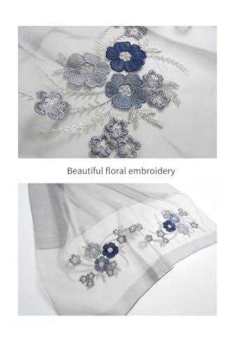 Jeelow Silk Blend Floral Fashion Scarf Shawl Wrap Lightweight Sheer For Women Floral Embroidery Wedding Party Prom - color: Petal Misty Grey