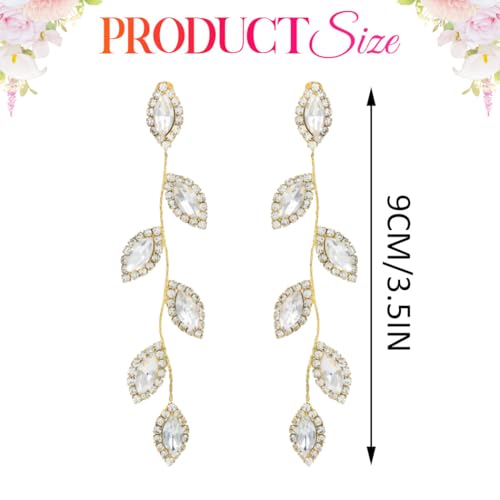 Catery Crystal Wedding Earrings Rhinestones Dangling Earrings Leaf Bridal Ear Jewelry for Brides and Women - color: Gold