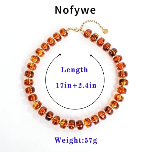 Colorful Chunky Beaded Choker Necklace for Women, Amber Brown Multicolor Resin Statement Necklace, Boho Summer Beach Jewelry for Vacation Festival Party
