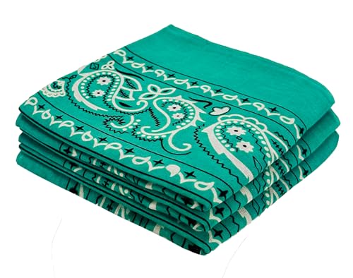 Classic Paisley Bandanas - 3 Pack Gift Set, 100% Cotton, 22x22 Inches - color: Teal