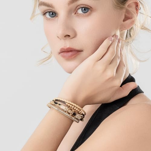 FANCY SHINY Boho Leather Wrap Bracelet Stackable Infinity Chunky Cuff Bracelets Western Hippie Outfits Jewelry Valentine Gifts for Women - color: Leopard