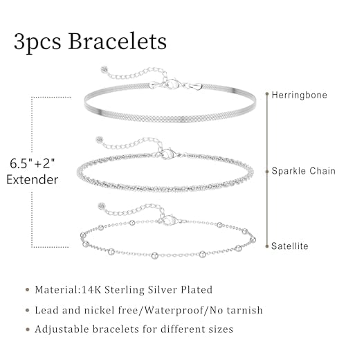 DEARMAY Sterling Silver Plated Bracelets Set for Women Waterproof, Non Tarnish Sterling Silver Link Chain Bracelets Pack Dainty, Fashion Jewelry Gifts for Everyday Comfortable - color: 6Pcs Silver Bracelet B
