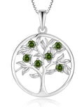 Tree of Life Necklace for Women - Solid 925 Sterling Silver 18K White Gold Plated Birthstone Pendant Jewelry - color: 08-Aug_Peridot
