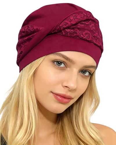 Chemo Headwear for Women Knot Beanies with Stretch Elastic Turbans Soft Cancer Hats Head Coverings Scarf Headwraps - color: Red Flower