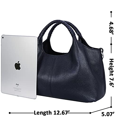 Iswee Genuine Leather Shoulder Bags Purses and Handbags for Women Satchel Designer Cross Body Hobo Medium Size Tote - color: Navy Blue