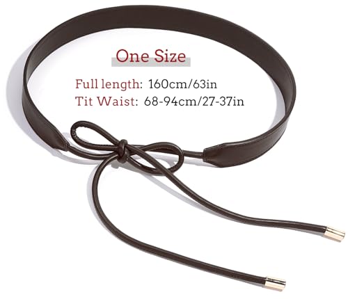 Women PU Leather Tie Waist Belts Knotted Thin Skinny Rope Waistband - color: Coffee