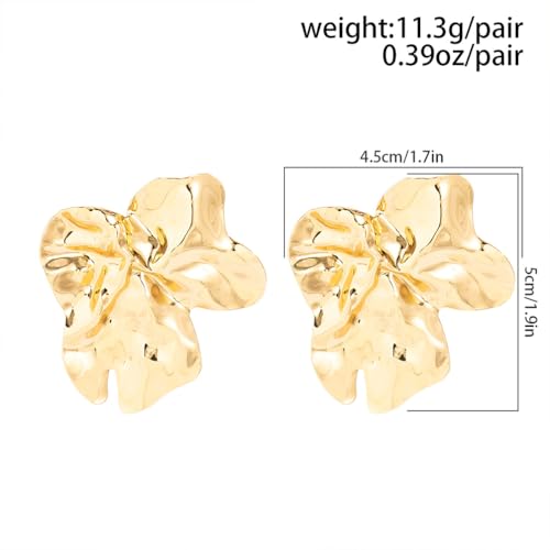 Statement Chunky Gold Large Silver Earrings for Women Trendy, Big Irregular Geometric Dainty Liquid Metal Stud Earrings Simple Prom Party Jewelry Gift - color: Gold -Cute