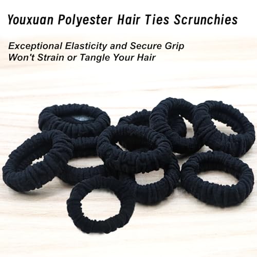 Youxuan No Damage Soft Polyester Hair Ties, No Tug Scrunchies Hair Bands with Strong Elasticity – Black - color: Black