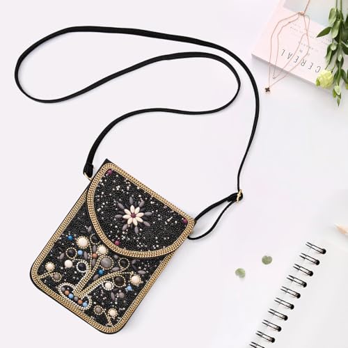Small Beaded Crossbody Bag for Women, Boho Cell Phone Shoulder Purse Wallet with Handcrafted Colorful Beads - color: Tree-1