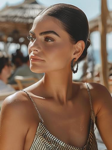 KeyStyle Bamboo Hoop Earrings for Women, Stainless Steel 90s Hoops Earring Lightweight Loops for Party, 2 mm Thick Hypoallergenic Vintage Circle Endless Thin Hoop (40mm, 60mm, 80mm,) - color: Black Plated-40mm
