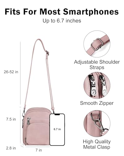 FADEON Small Purses for Women Crossbody Bags, Designer PU Leather Mini Cross Body Purse Travel Shoulder Bag Card Slots - color: Pink Retro Style