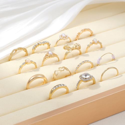 GYRMMUE Gold Rings Set Stackable Cubic Zirconia Knuckle Rings Irregular Geometric Ring Sparkle Star Moon Butterfly Rhinestone Rings Set Vintage Boho Joint Finger Midi Ring for Women - color: Gold2