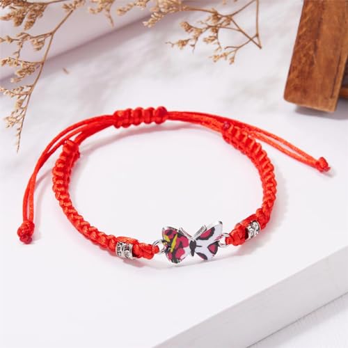 Butterfly Bracelets for Women Colorful Charm Woven Adjustable Strings Butterfly Bracelets Cute Handmade Boho Adjustable Braided Rope for Couple Women Friendship BFF Party Family Jewelry - color: red