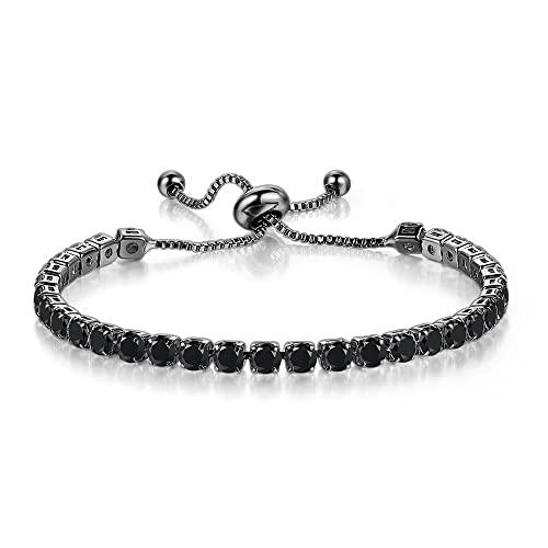 CiNily Adjustable Tennis Bracelets for Women Teen Girls Rainbow Cubic Zirconia Bracelet 14K White Gold Plated Hypoallergenic Slider Bracelet Jewelry Gift - color: Adjustable-Black Gold+Black